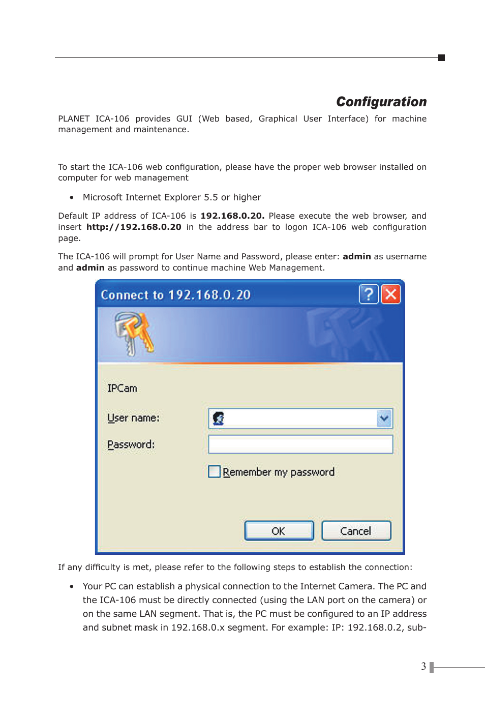 Configuration | PLANET ICA-106 User Manual | Page 5 / 8