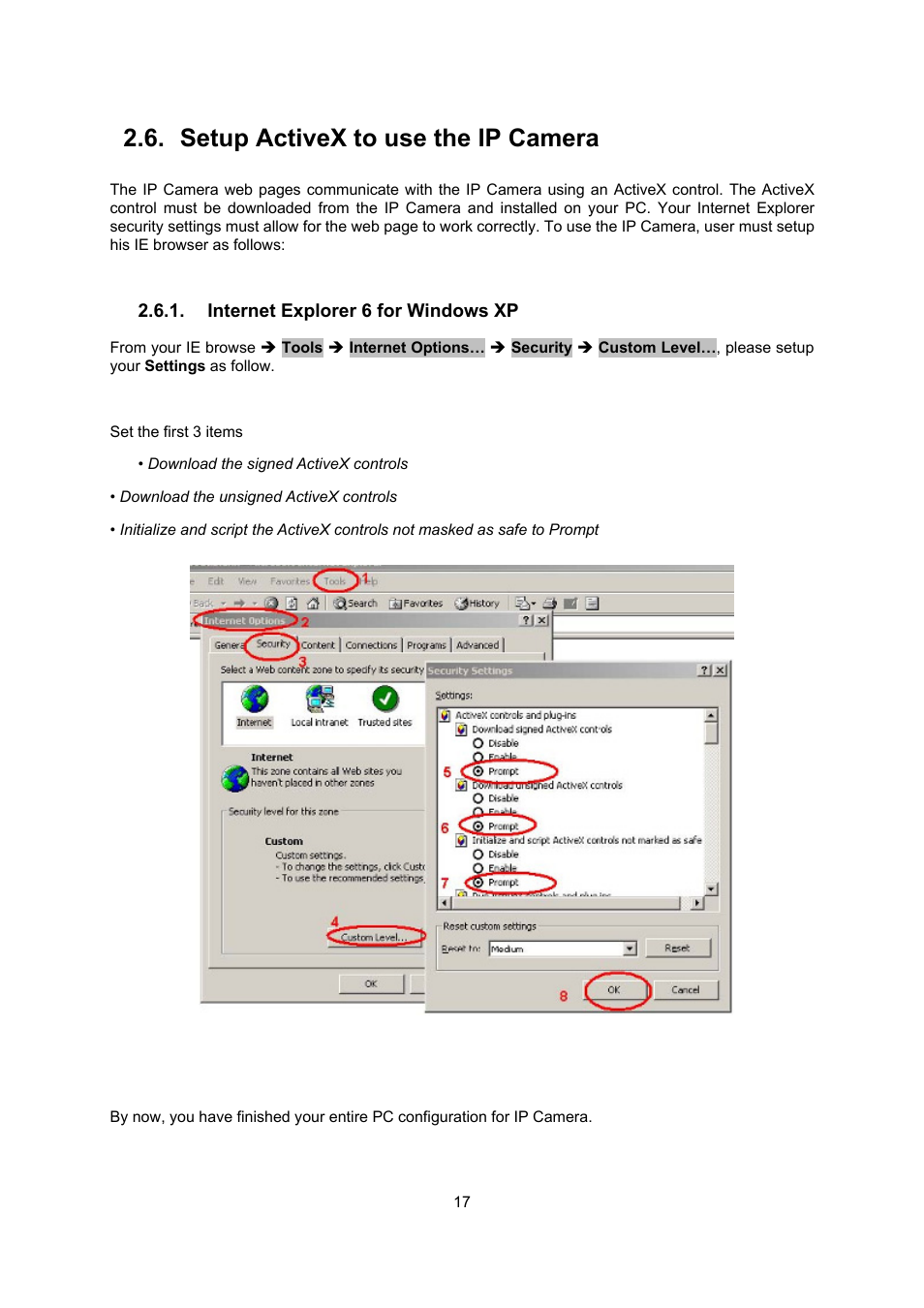 Setup activex to use the ip camera, Internet explorer 6 for windows xp | PLANET ICA-107 User Manual | Page 21 / 54