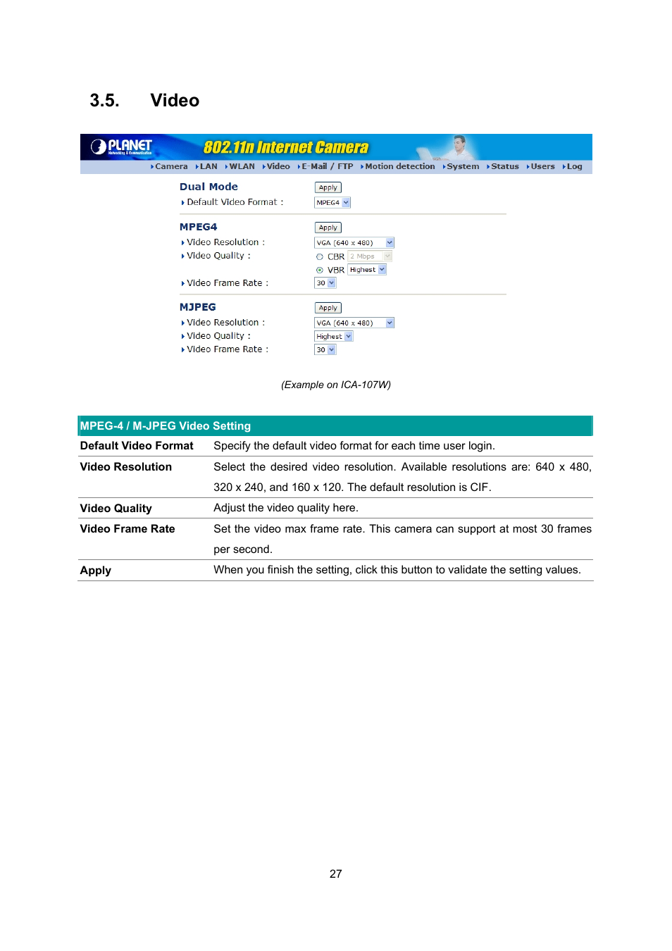 Video | PLANET ICA-107 User Manual | Page 31 / 54