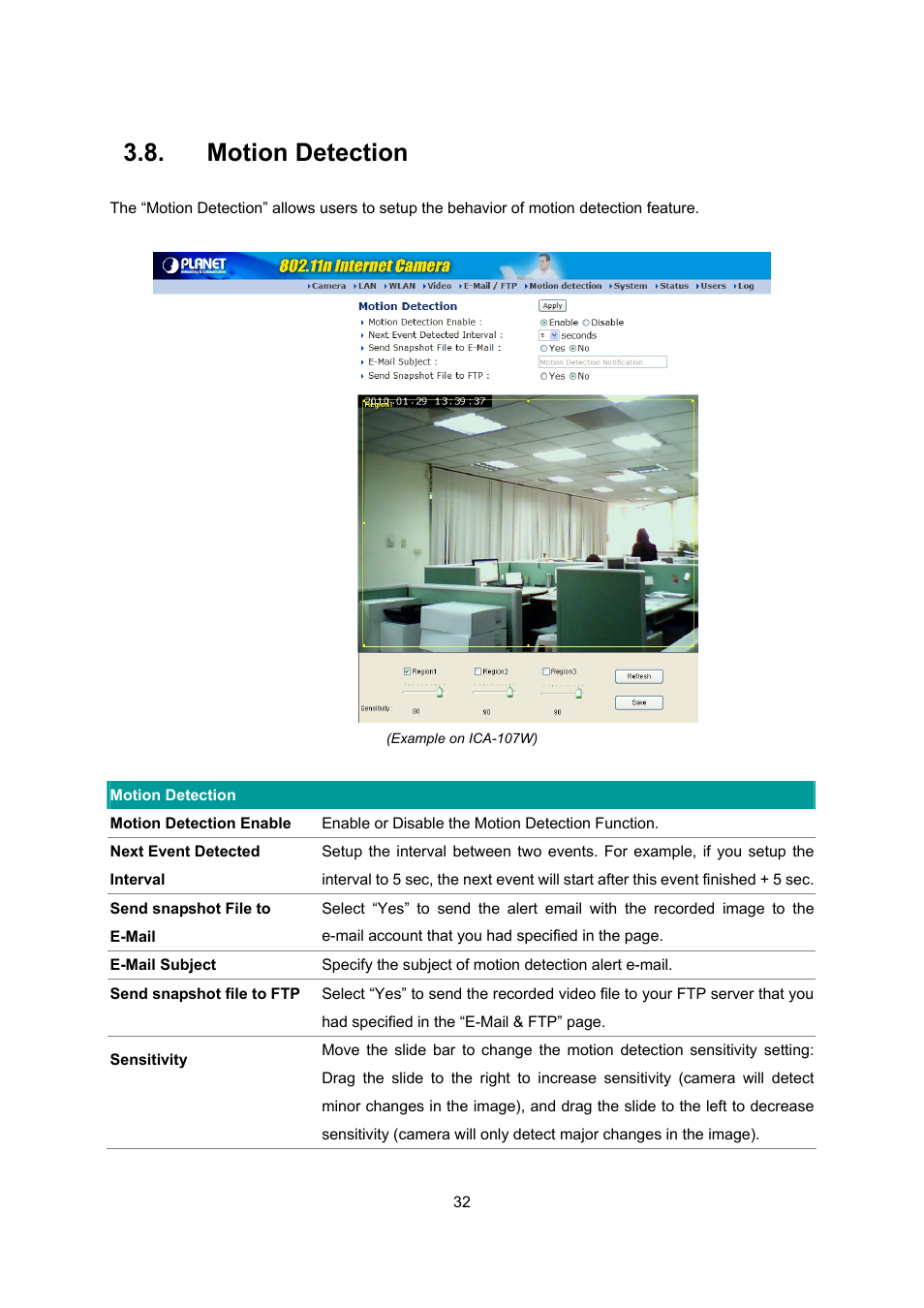 Motion detection, Motion de, Tection | PLANET ICA-107 User Manual | Page 36 / 54