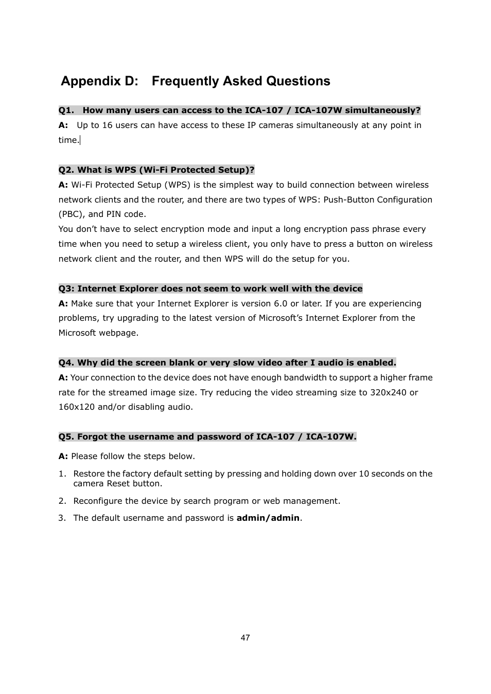 Appendix d: frequently asked questions | PLANET ICA-107 User Manual | Page 51 / 54