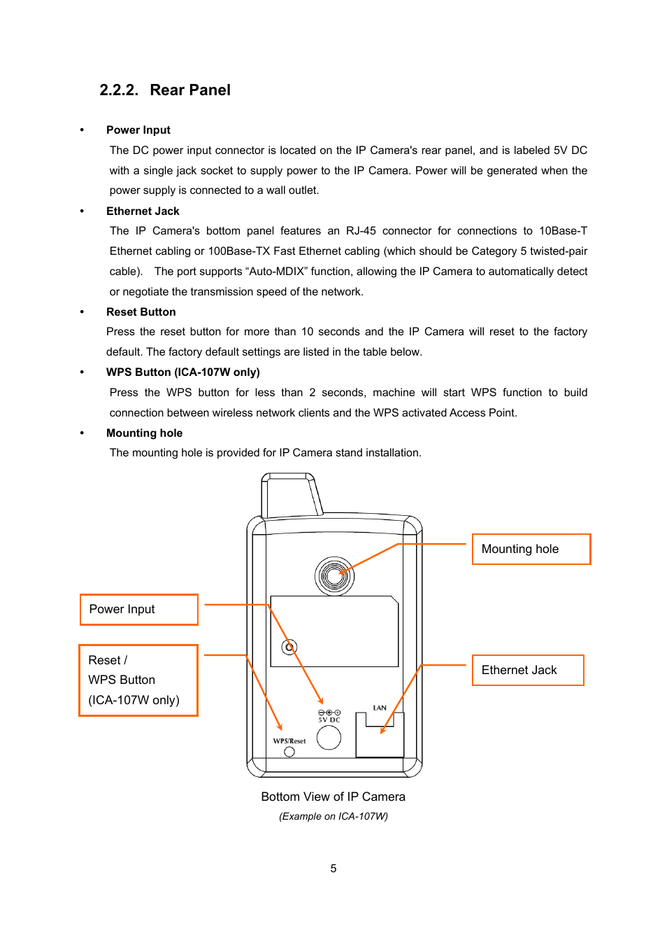 Rear panel | PLANET ICA-107 User Manual | Page 9 / 54