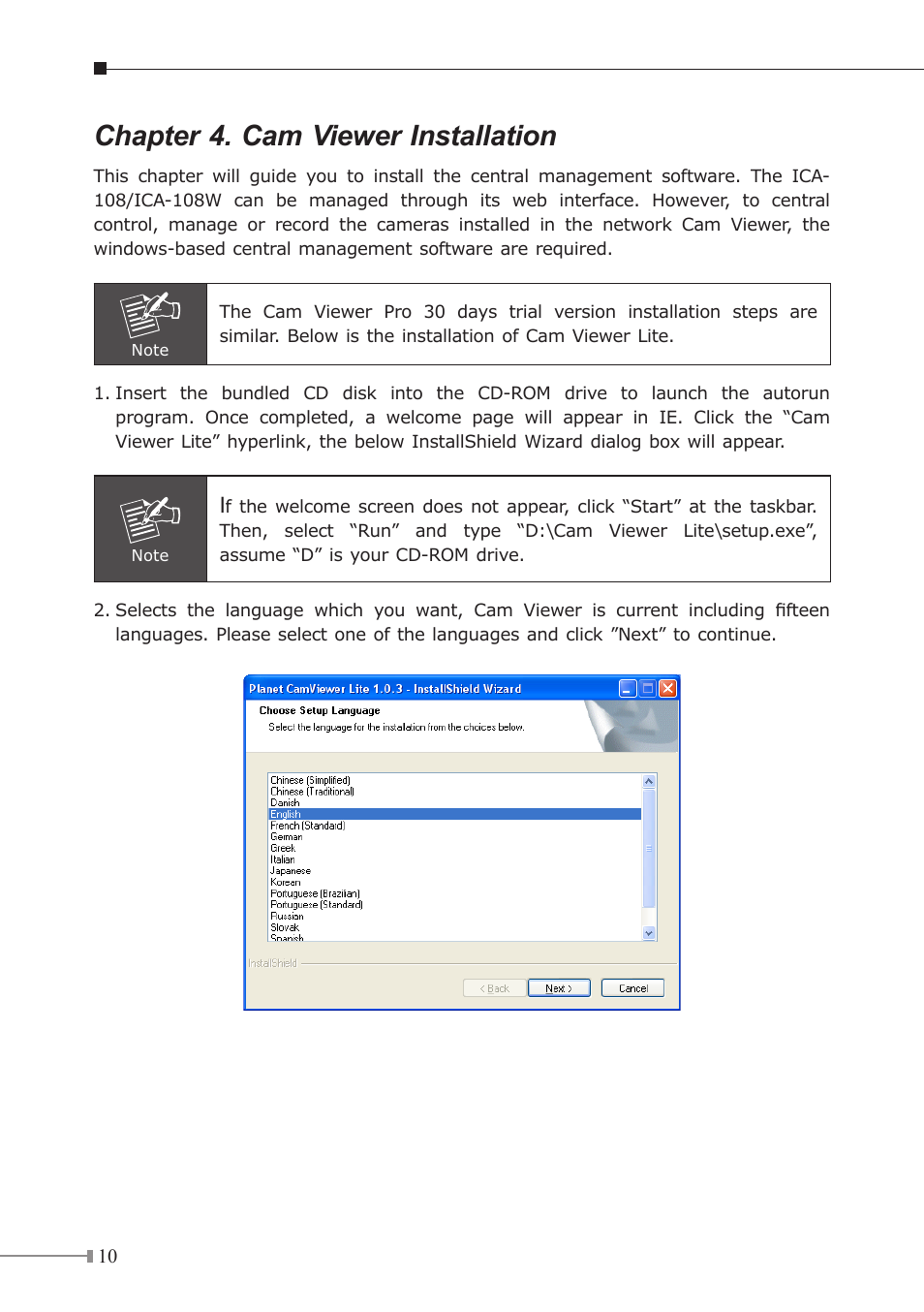 Chapter 4. cam viewer installation | PLANET ICA-108 User Manual | Page 10 / 16