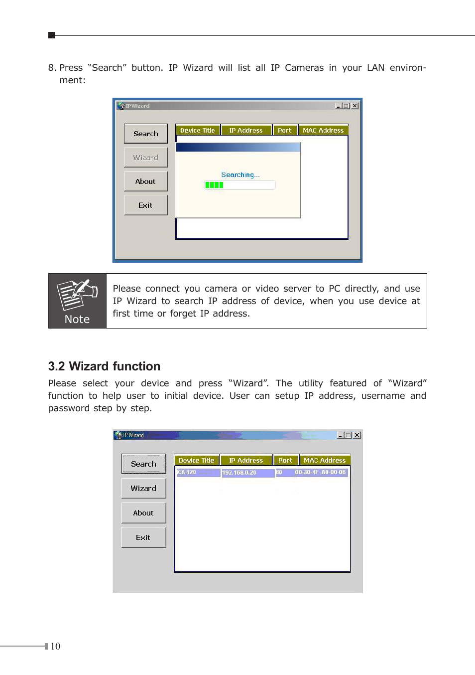 2 wizard function | PLANET ICA-120 User Manual | Page 10 / 20
