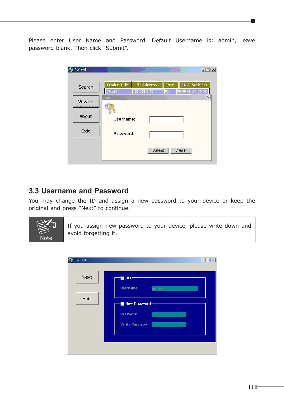 3 username and password | PLANET ICA-120 User Manual | Page 11 / 20