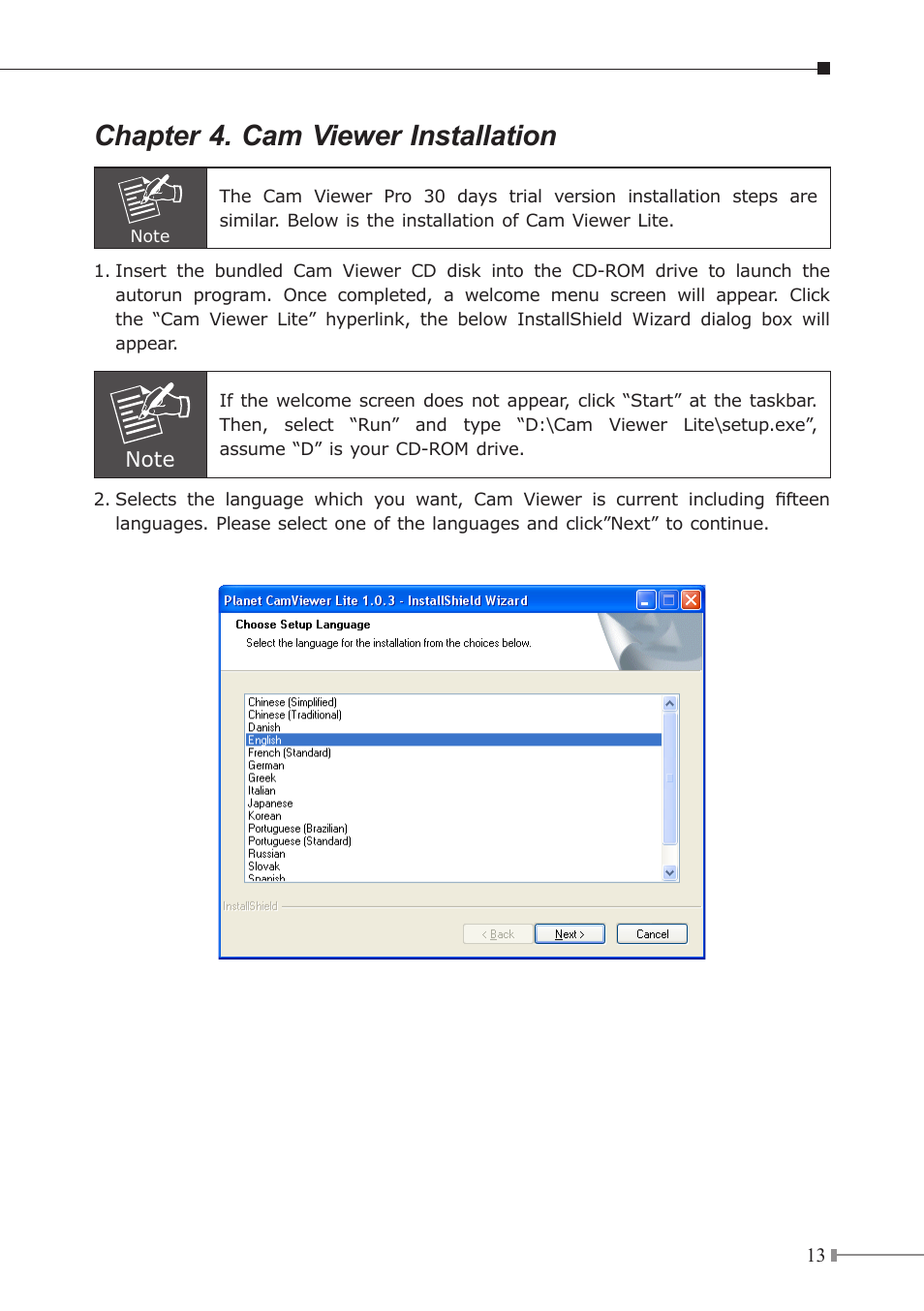Chapter 4. cam viewer installation | PLANET ICA-120 User Manual | Page 13 / 20