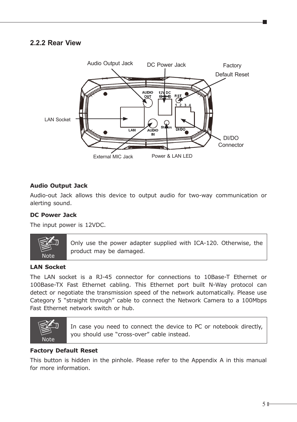 2 rear view | PLANET ICA-120 User Manual | Page 5 / 20