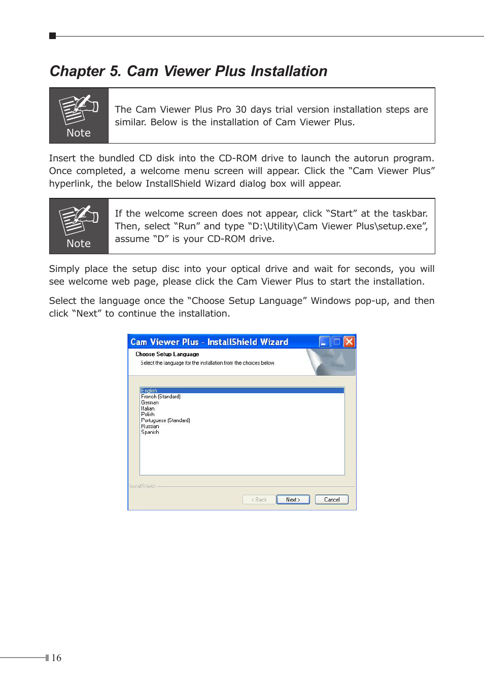 Chapter 5. cam viewer plus installation | PLANET ICA-151 User Manual | Page 16 / 24
