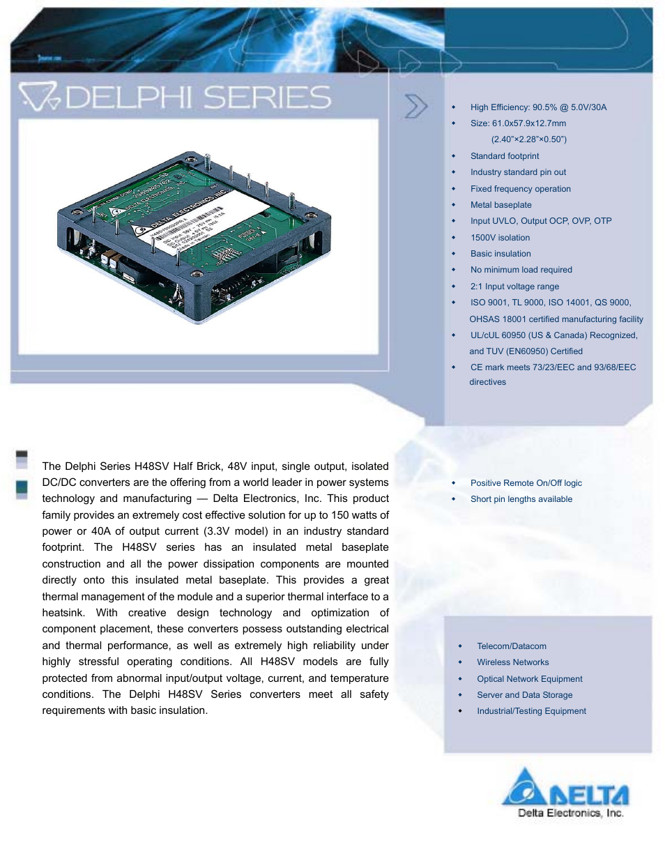 Delta Electronics H48SV User Manual | 13 pages
