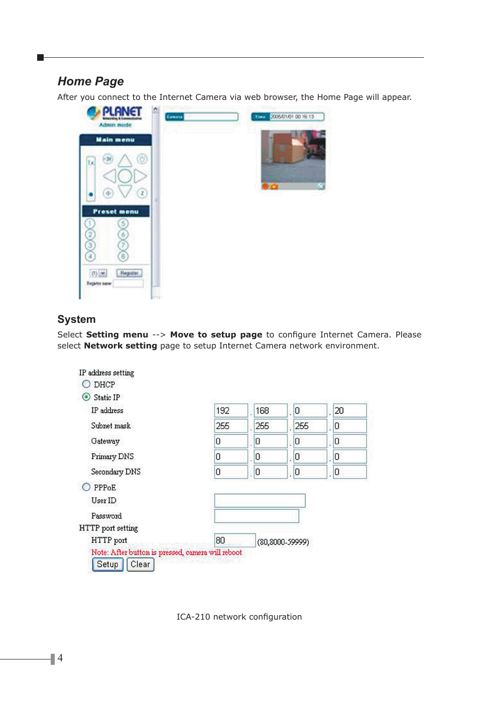 Home page | PLANET ICA-210 User Manual | Page 6 / 16