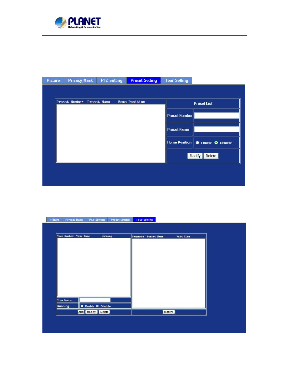 4 preset setting, 5 tour setting | PLANET ICA-2250VT User Manual | Page 55 / 97