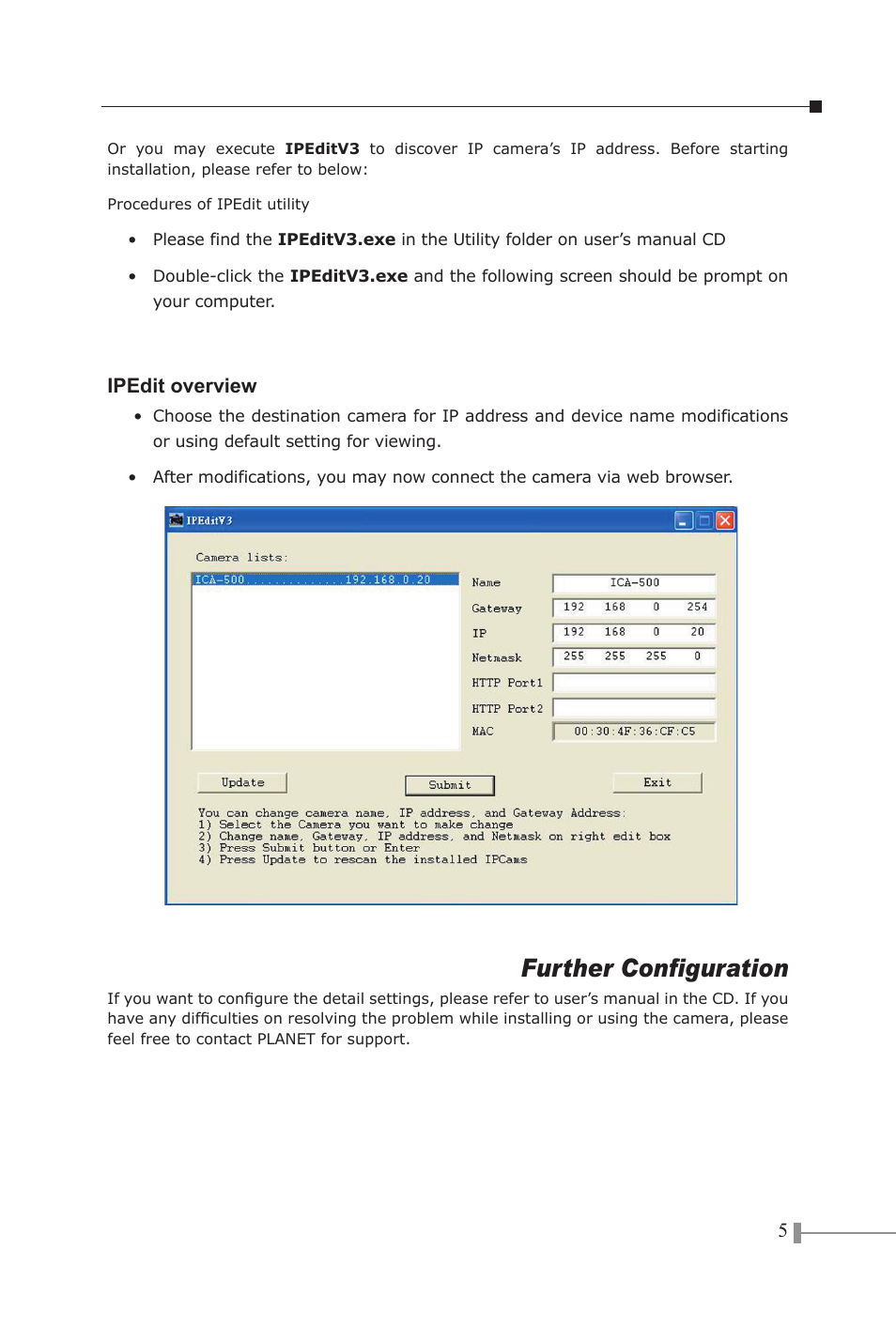 Further configuration | PLANET ICA-500 User Manual | Page 7 / 8