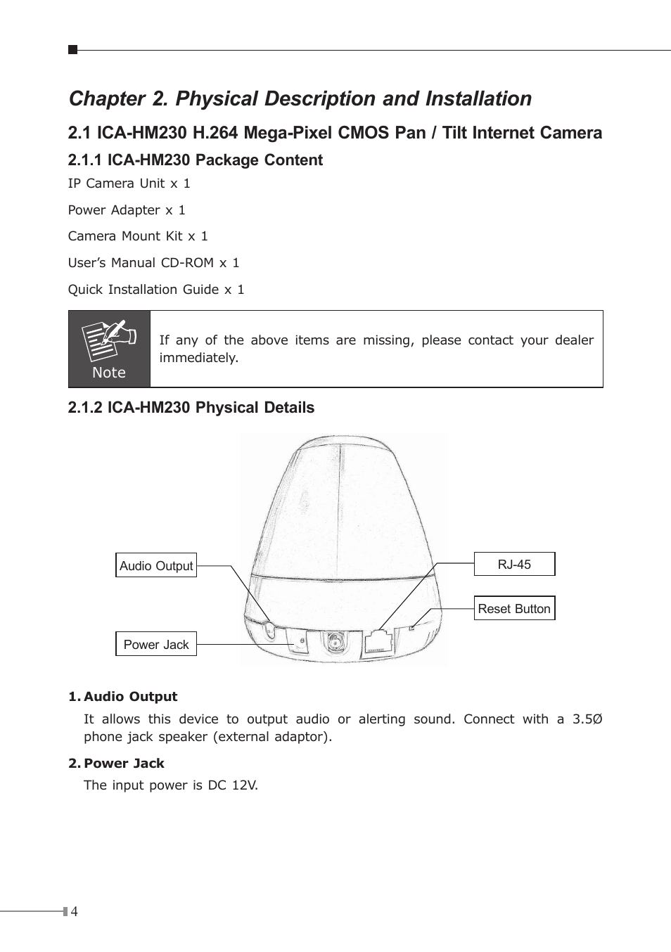 Chapter 2. physical description and installation | PLANET ICA-H312 User Manual | Page 4 / 16