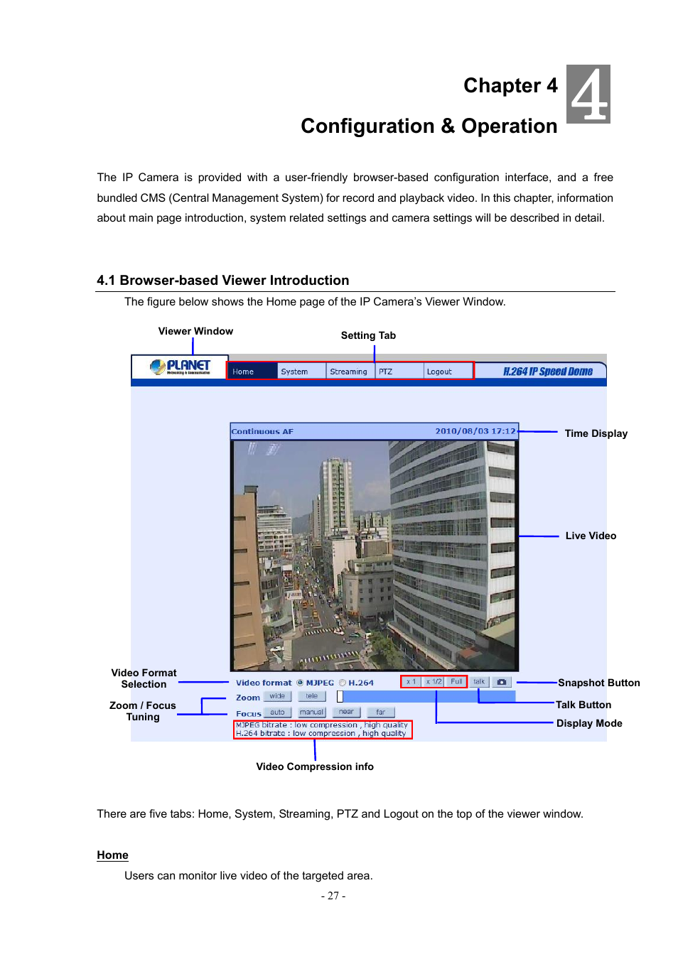Chapter 4 configuration & operation, 1 browser-based viewer introduction | PLANET ICA-H612 User Manual | Page 27 / 81