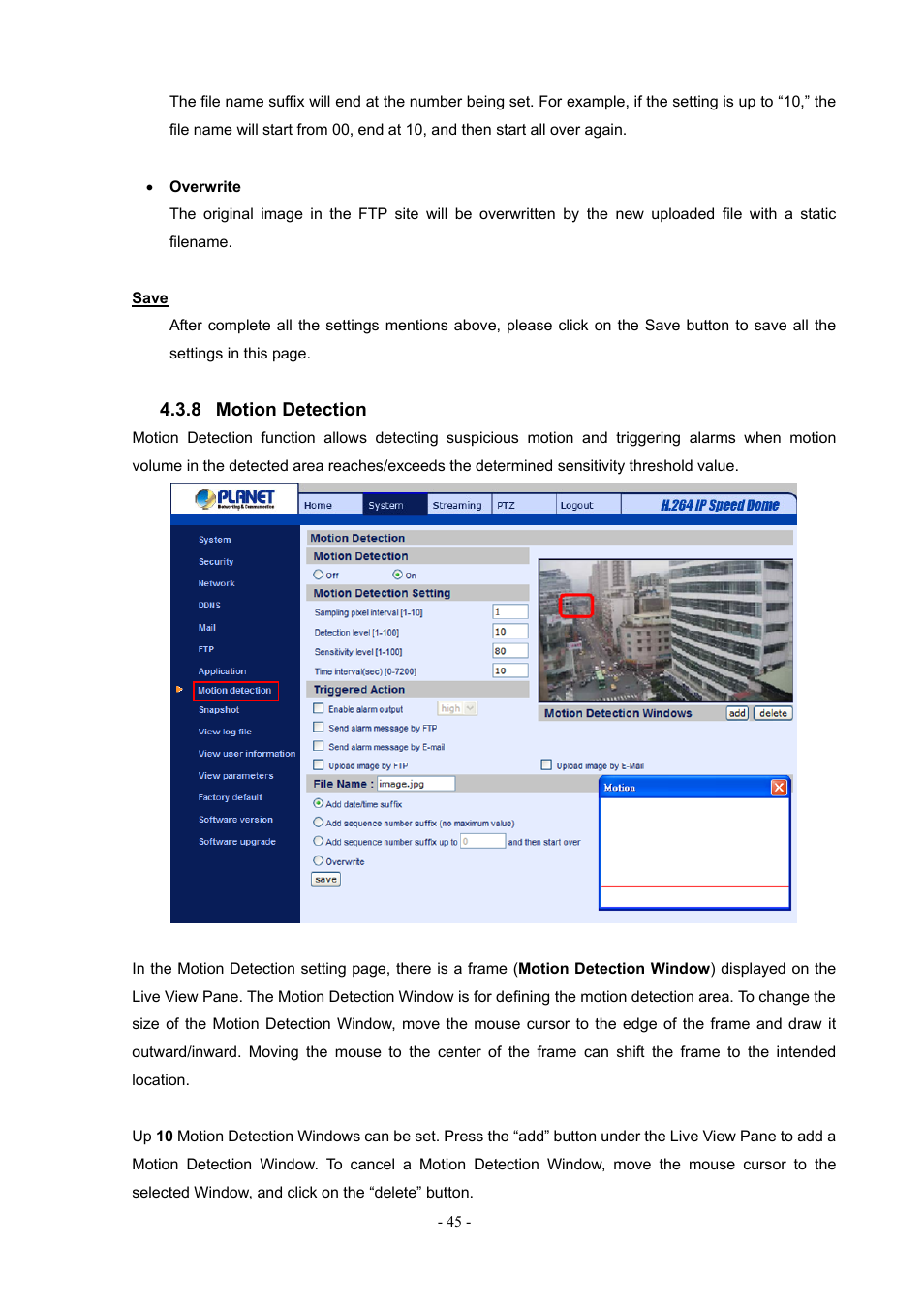 8 motion detection, Motion detection | PLANET ICA-H612 User Manual | Page 45 / 81