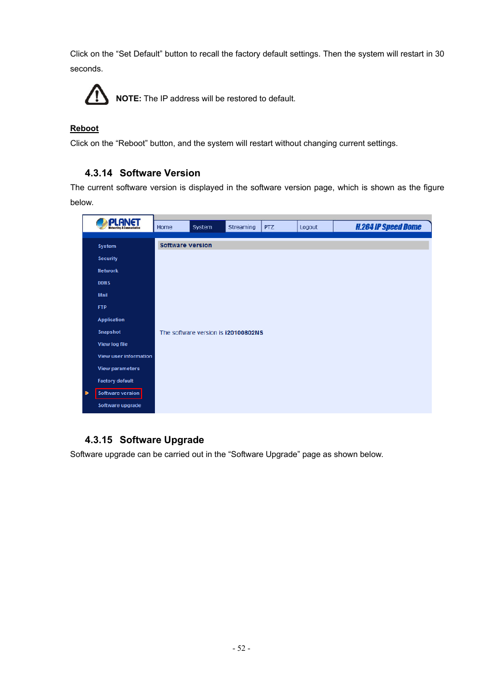 14 software version, 15 software upgrade, Software version | Software upgrade | PLANET ICA-H612 User Manual | Page 52 / 81