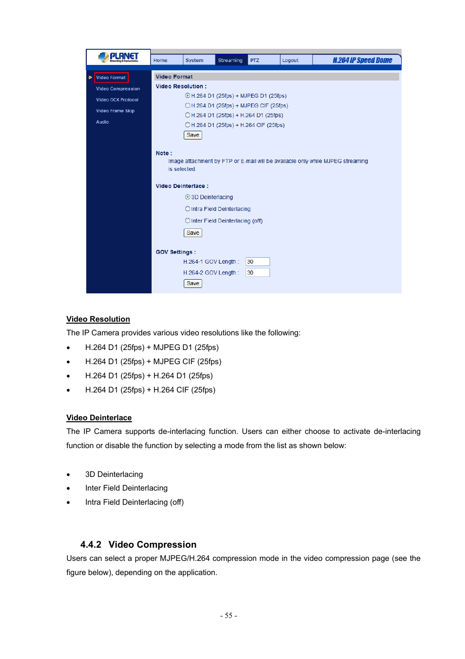 2 video compression, Video compression | PLANET ICA-H612 User Manual | Page 55 / 81