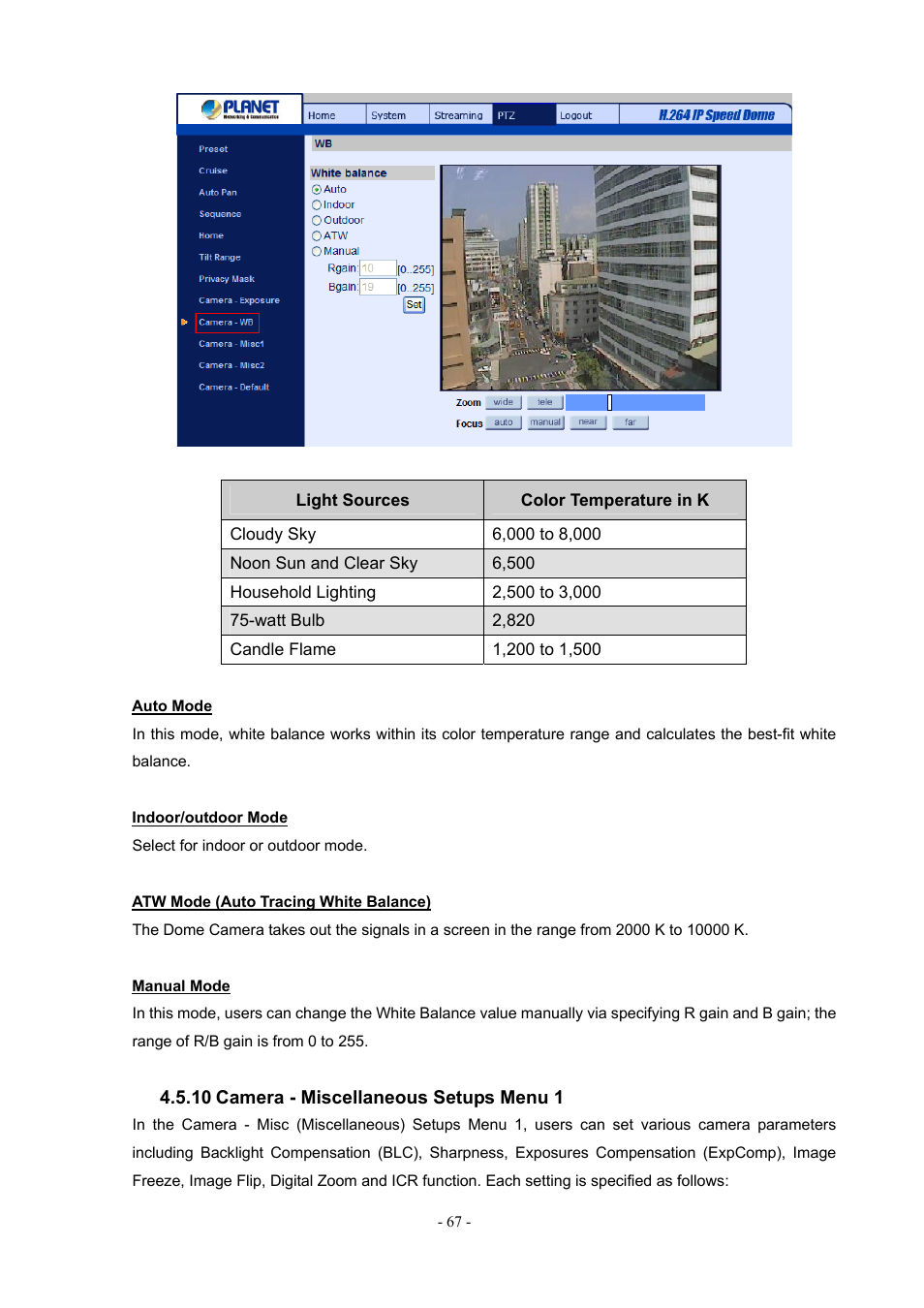 10 camera - miscellaneous setups menu 1, Camera - miscellaneous setups menu 1, 10 camera | Miscellaneous setups menu 1, For det | PLANET ICA-H612 User Manual | Page 67 / 81