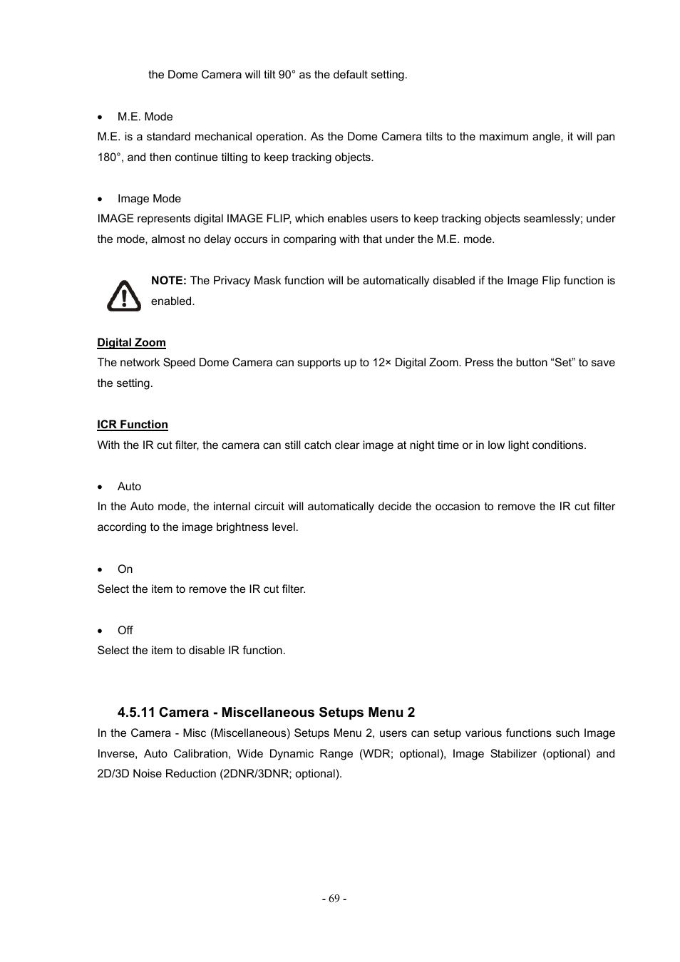 11 camera - miscellaneous setups menu 2, Camera - miscellaneous setups menu 2 | PLANET ICA-H612 User Manual | Page 69 / 81