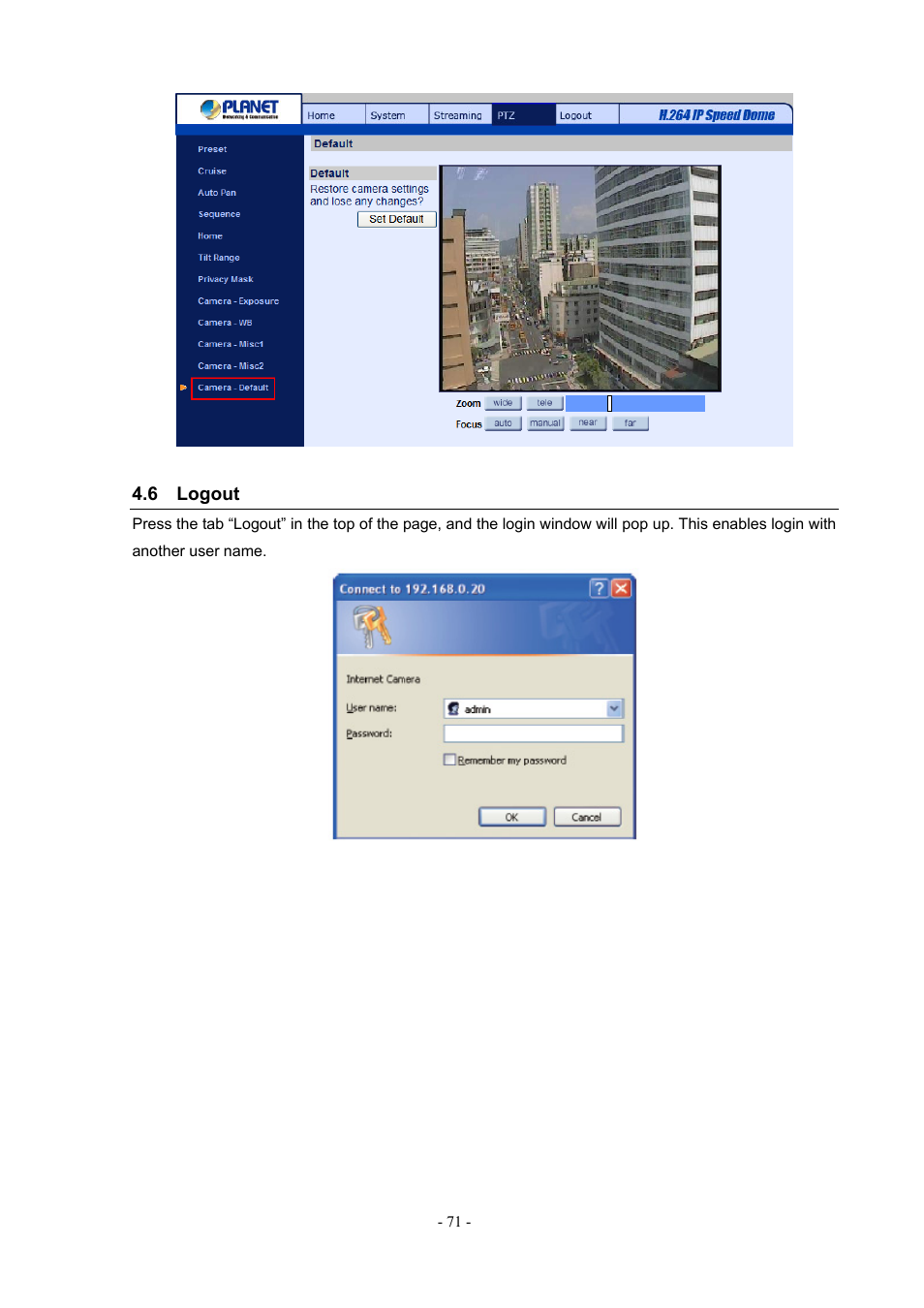 6 logout | PLANET ICA-H612 User Manual | Page 71 / 81