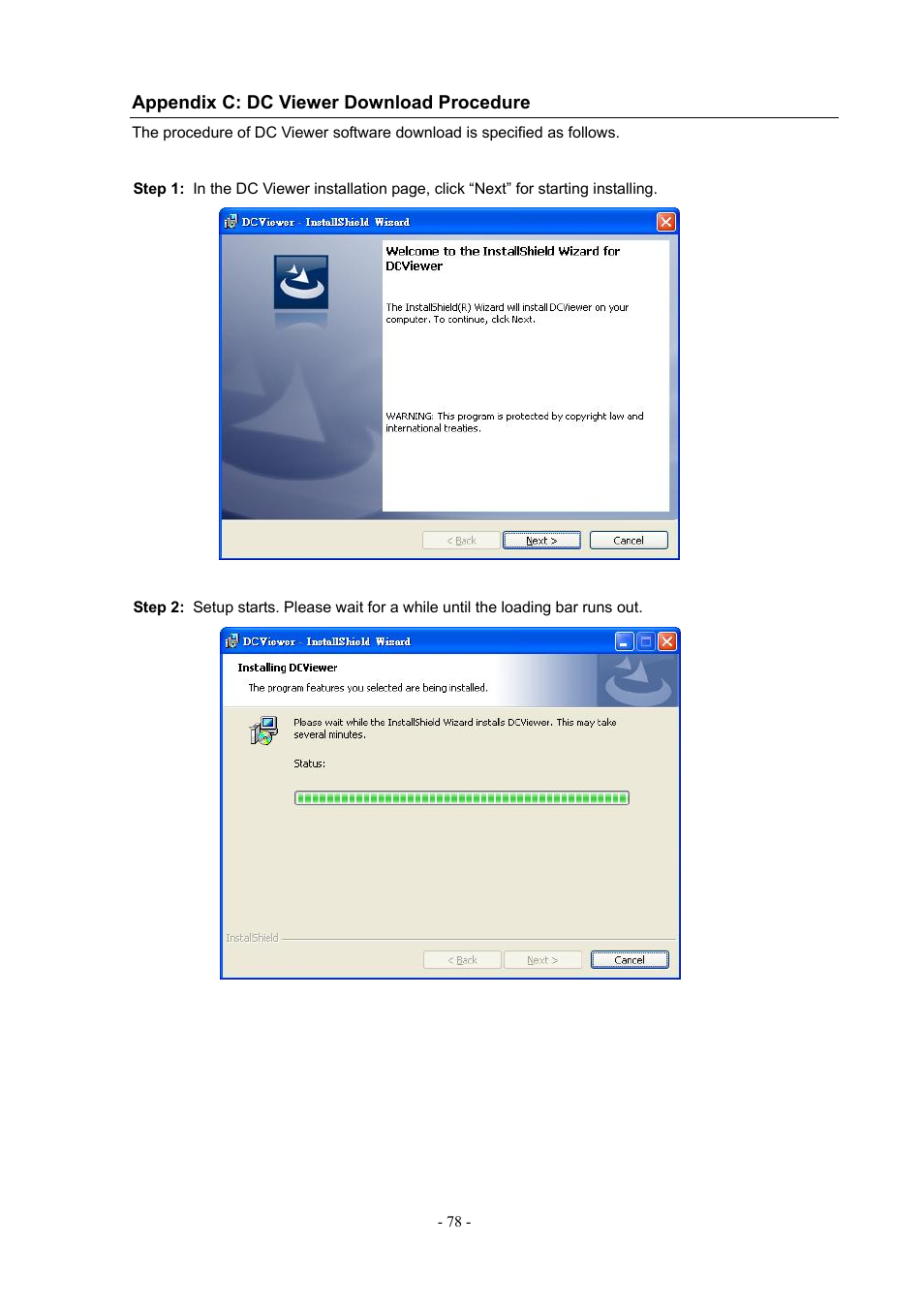 Appendix c: dc viewer download procedure | PLANET ICA-H612 User Manual | Page 78 / 81