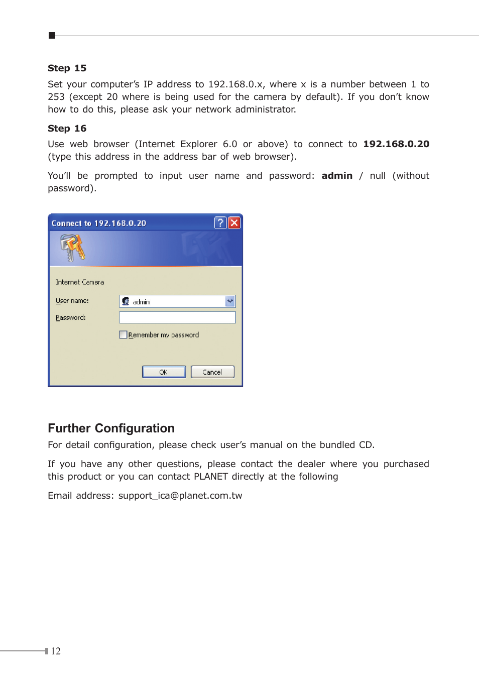 Further configuration | PLANET ICA-H652 User Manual | Page 12 / 15