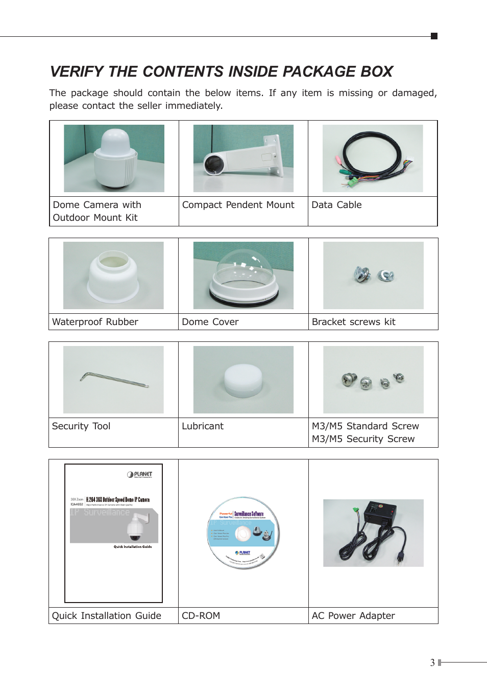 Verify the contents inside package box | PLANET ICA-H652 User Manual | Page 3 / 15