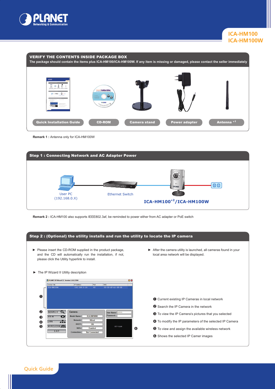 PLANET ICA-HM100 User Manual | 2 pages