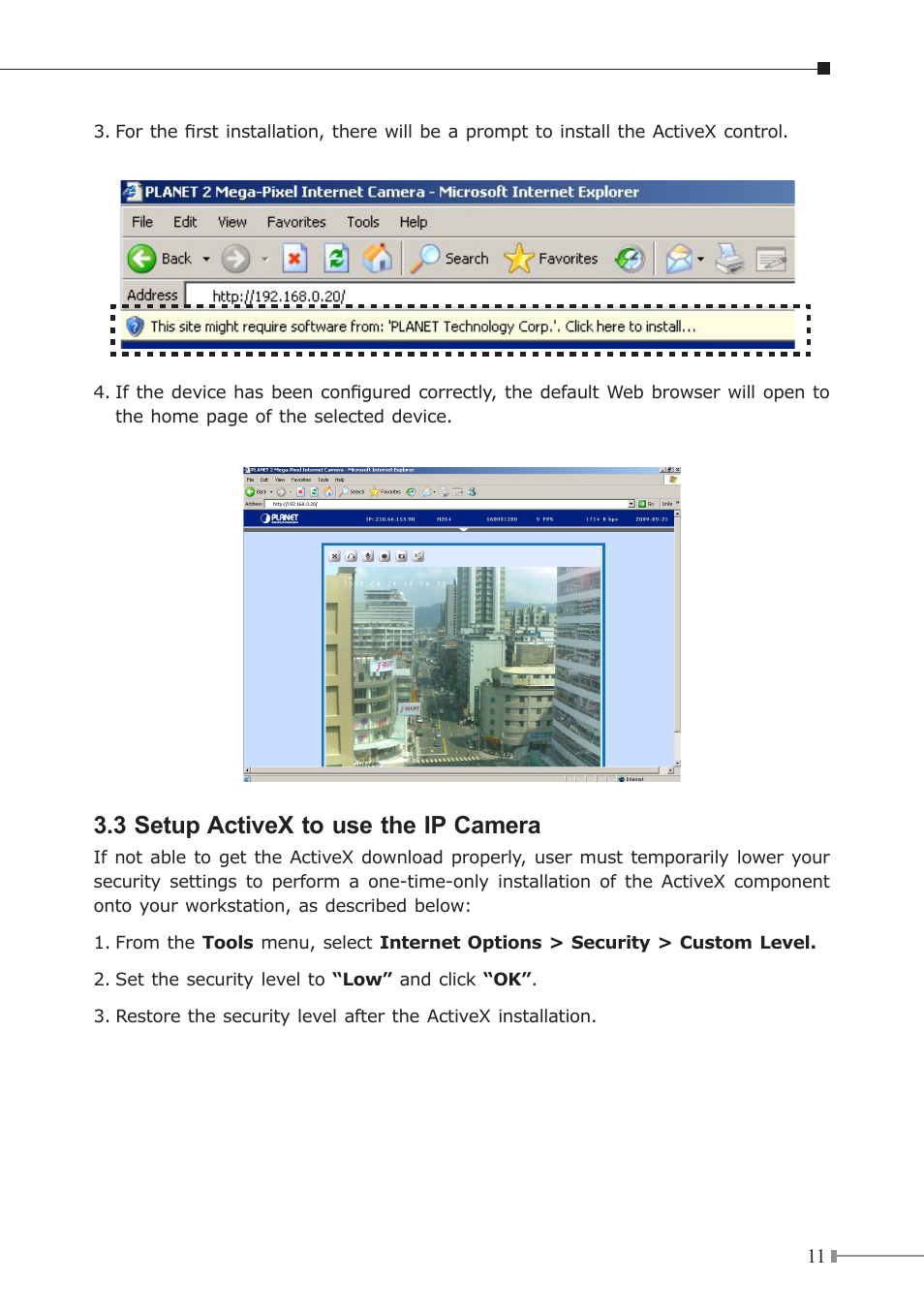 3 setup activex to use the ip camera | PLANET ICA-HM125 User Manual | Page 11 / 12