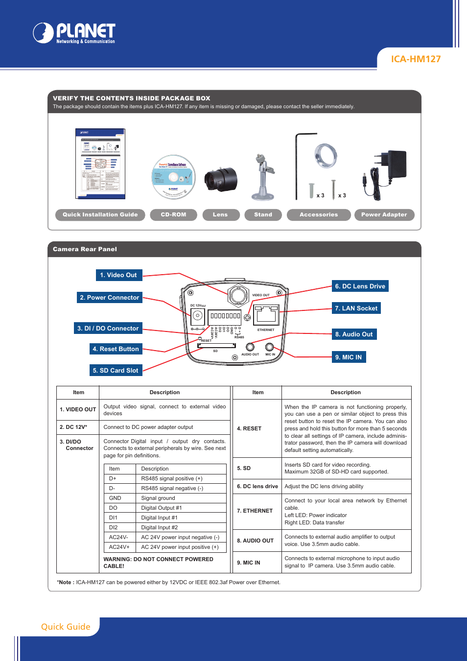 PLANET ICA-HM127 User Manual | 2 pages