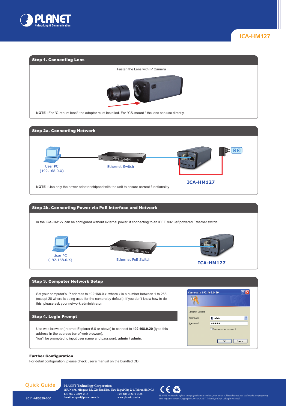 Ica-hm127, Quick guide | PLANET ICA-HM127 User Manual | Page 2 / 2