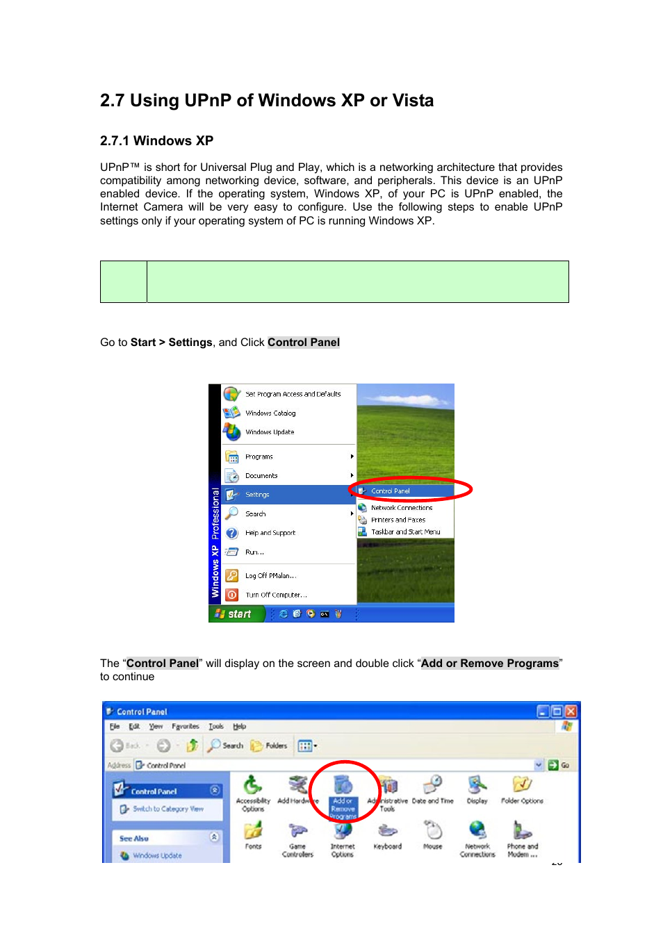 7 using upnp of windows xp or vista, 1 windows xp | PLANET ICA-HM127 User Manual | Page 21 / 73