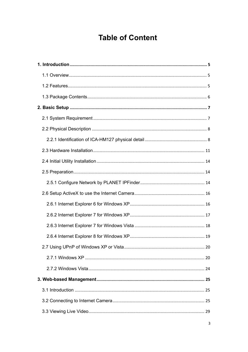 Table of content | PLANET ICA-HM127 User Manual | Page 4 / 73