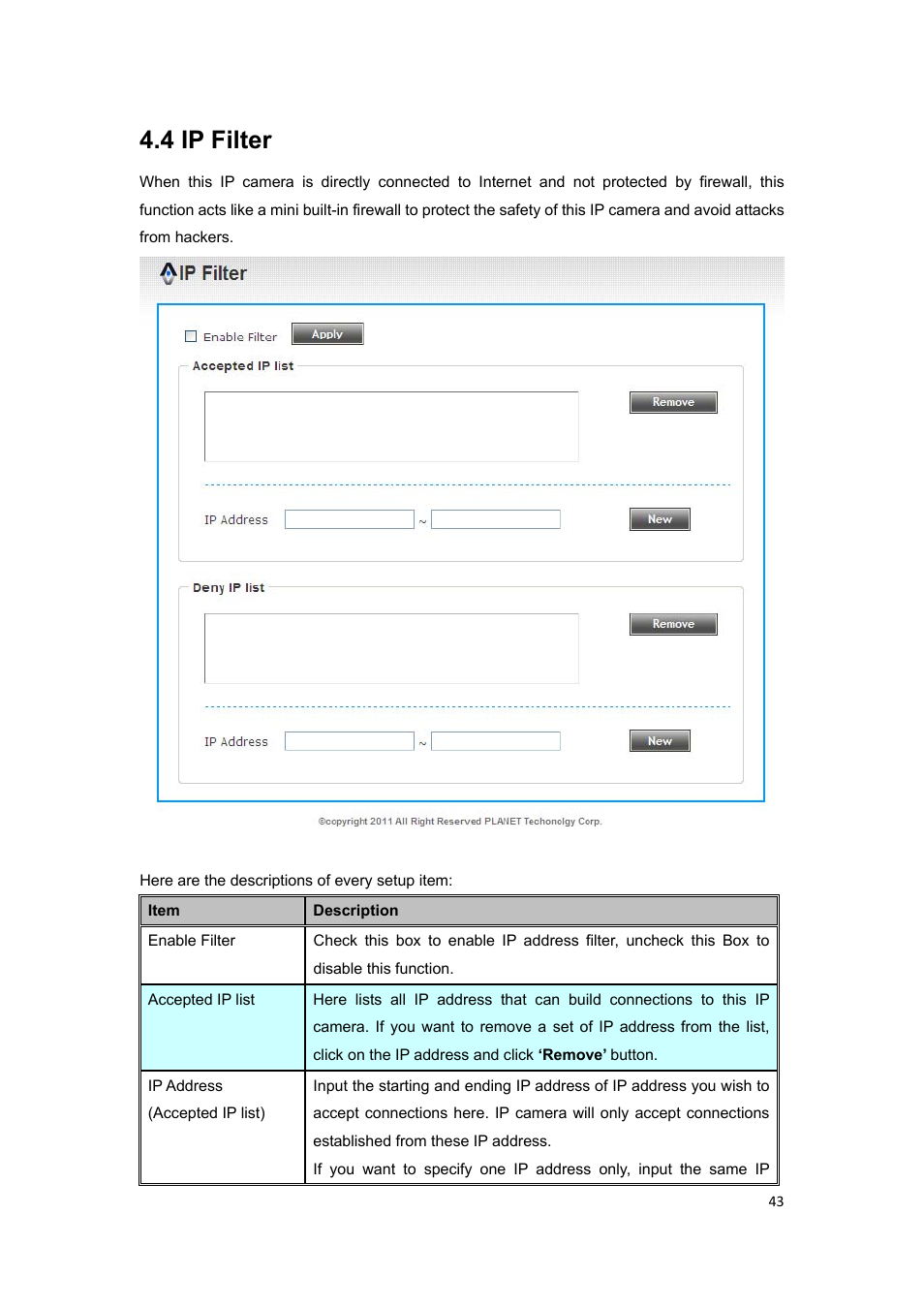 4 ip filter | PLANET ICA-HM127 User Manual | Page 44 / 73