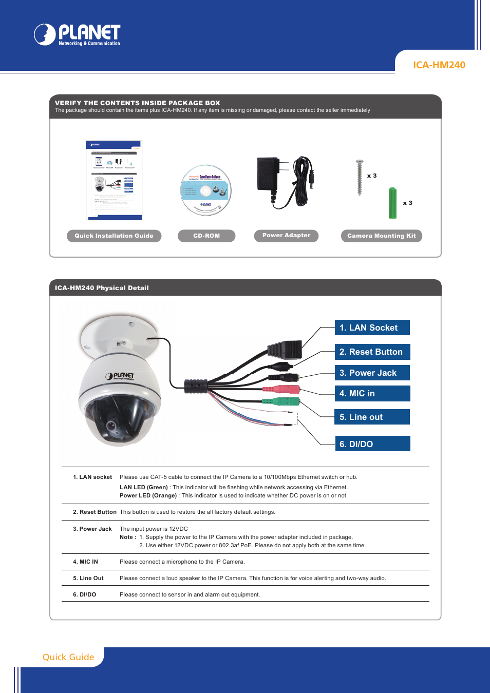 PLANET ICA-HM240 User Manual | 2 pages