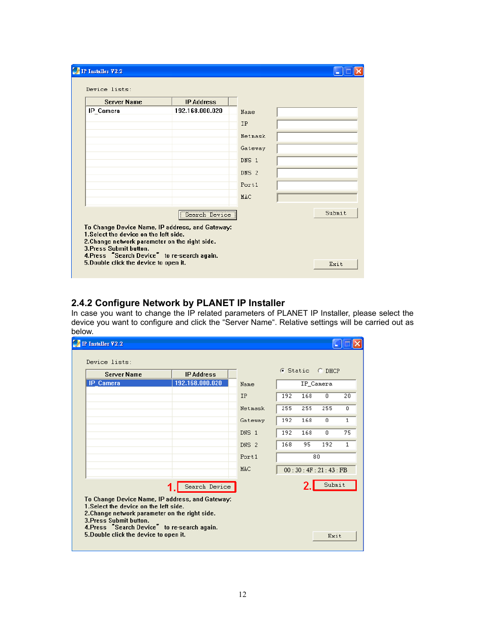 2 configure network by planet ip installer | PLANET ICA-HM315W User Manual | Page 12 / 59