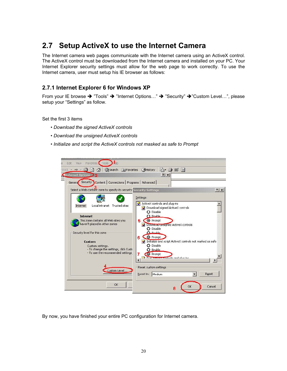 7 setup activex to use the internet camera, 1 internet explorer 6 for windows xp | PLANET ICA-HM315W User Manual | Page 20 / 59
