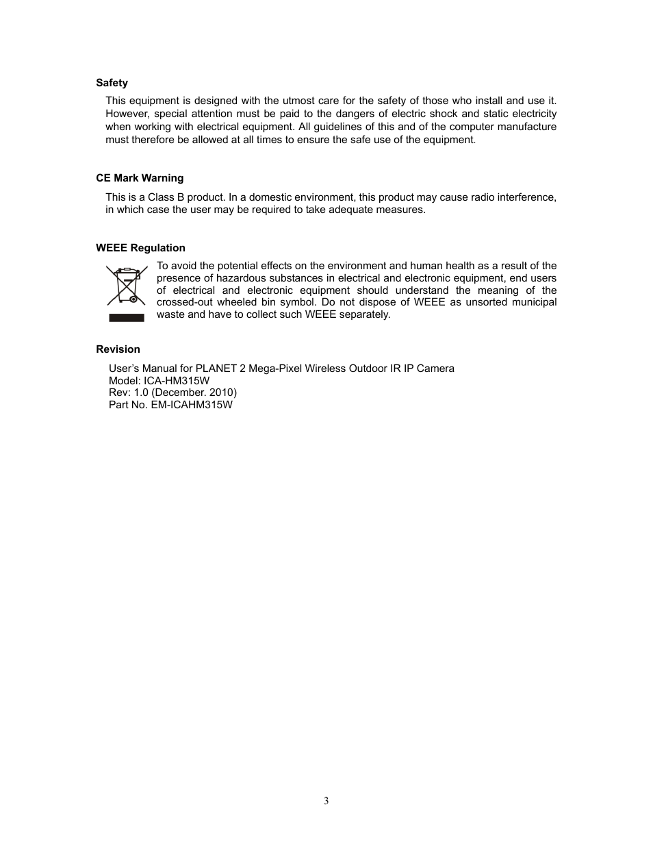 PLANET ICA-HM315W User Manual | Page 3 / 59