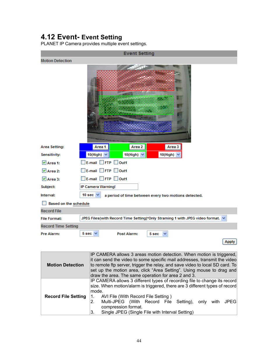 12 event- event setting, 12 event, Event setting | PLANET ICA-HM315W User Manual | Page 44 / 59