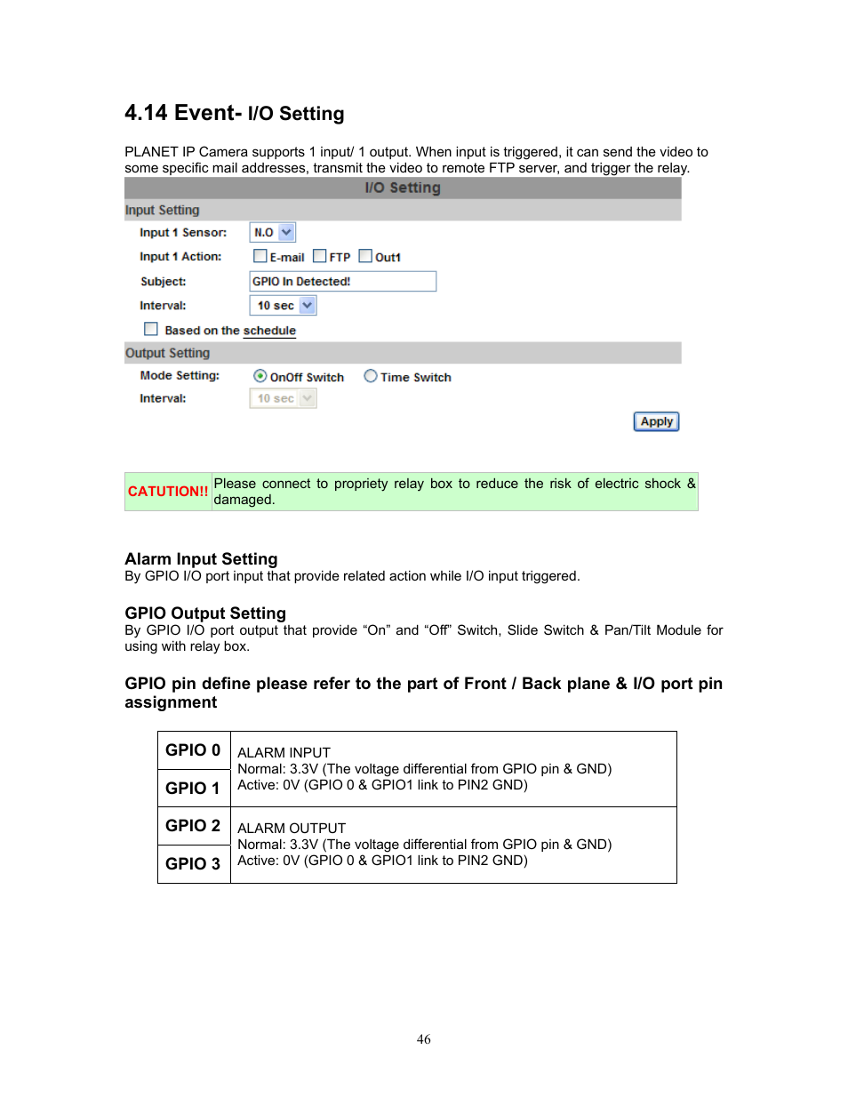 14 event- i/o setting, 14 event, I/o setting | PLANET ICA-HM315W User Manual | Page 46 / 59