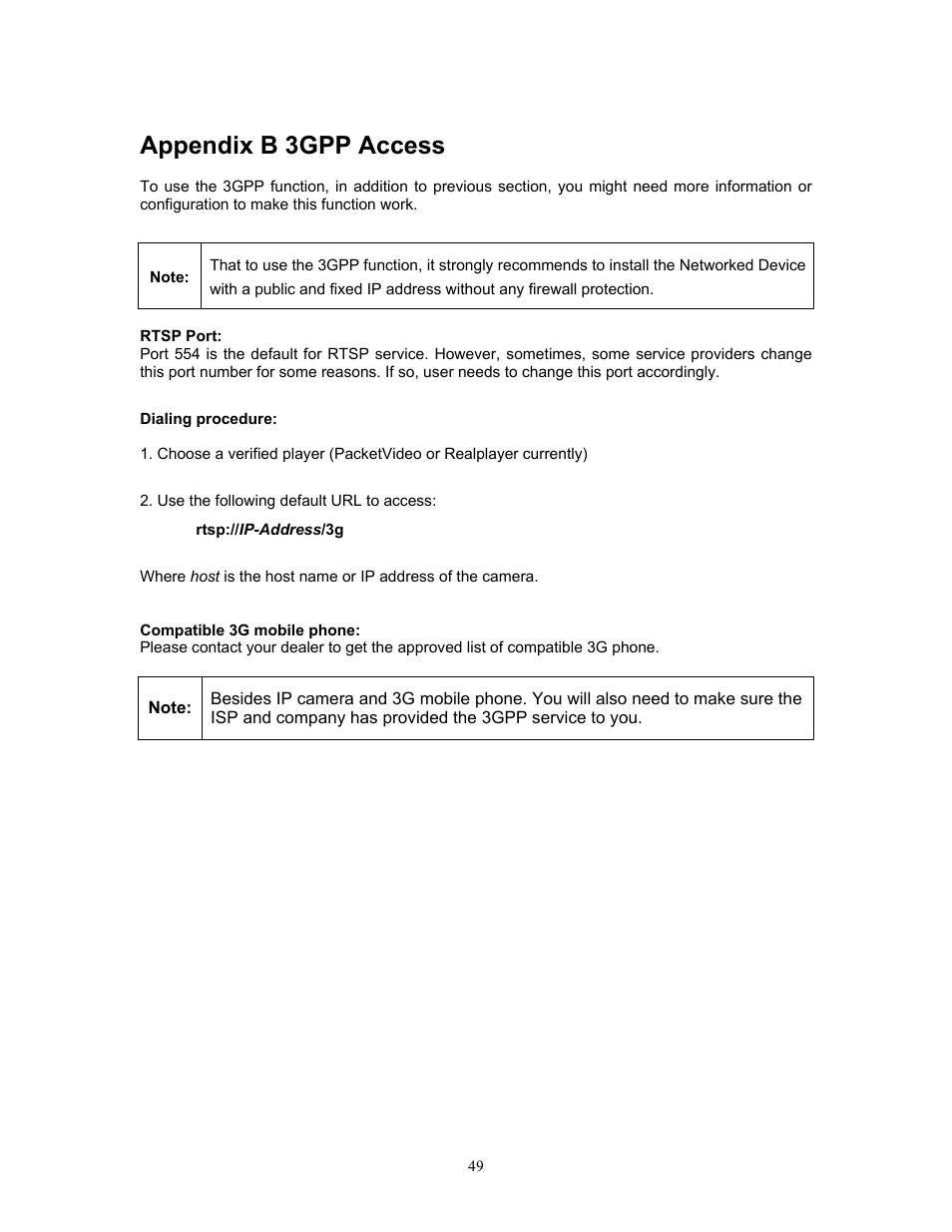 Appendix b 3gpp access, Appendix a ping ip address | PLANET ICA-HM315W User Manual | Page 49 / 59