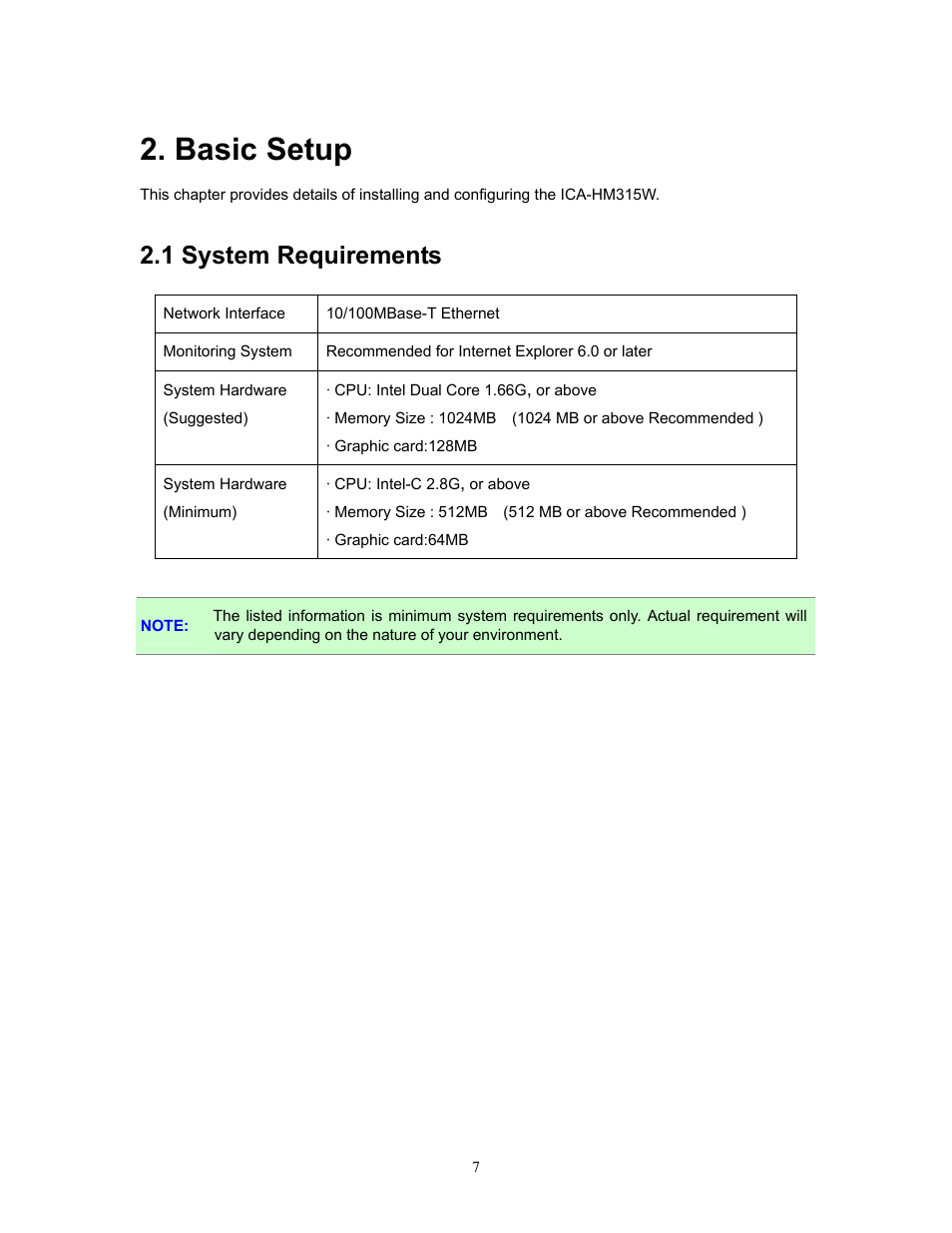 Basic setup, 1 system requirements | PLANET ICA-HM315W User Manual | Page 7 / 59