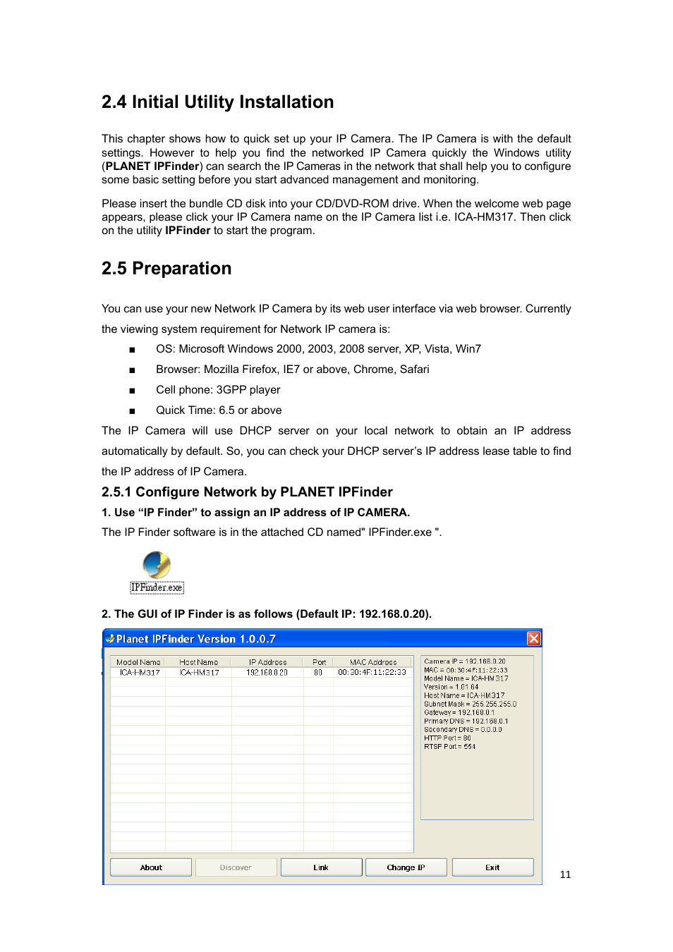 4 initial utility installation, 5 preparation, 1 configure network by planet ipfinder | PLANET ICA-HM317 User Manual | Page 12 / 70