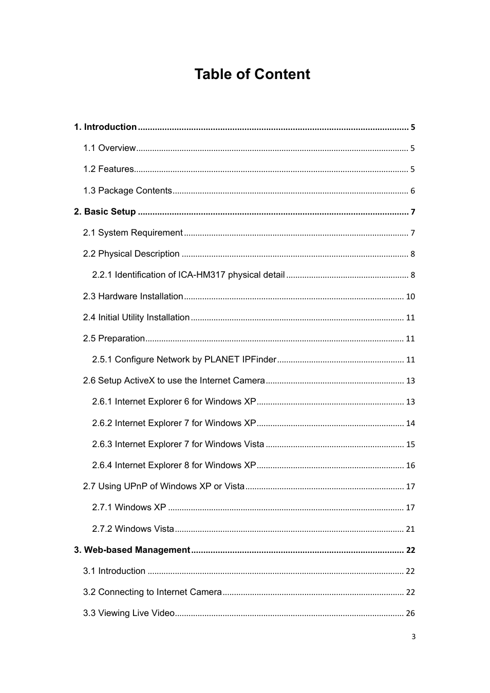 Table of content | PLANET ICA-HM317 User Manual | Page 4 / 70