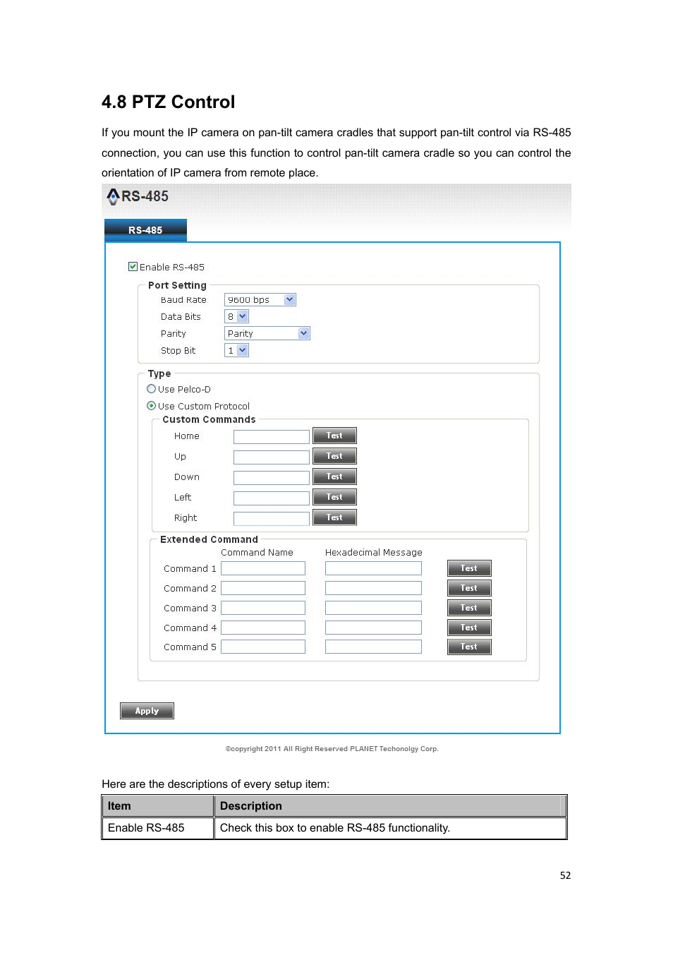 8 ptz control | PLANET ICA-HM317 User Manual | Page 53 / 70