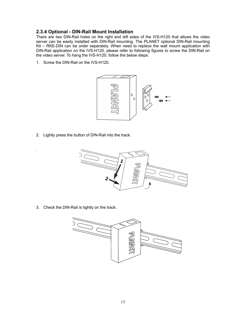 4 optional - din-rail mount installation | PLANET IVS-H120 User Manual | Page 13 / 91