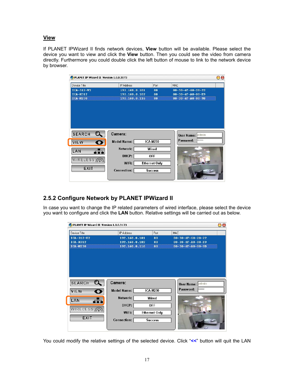 2 configure network by planet ipwizard ii | PLANET IVS-H120 User Manual | Page 17 / 91