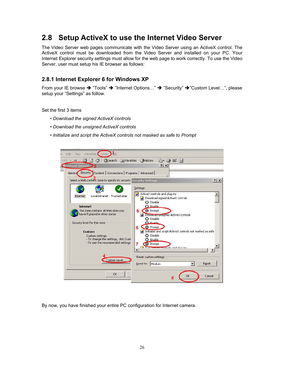 8 setup activex to use the internet video server, 1 internet explorer 6 for windows xp | PLANET IVS-H120 User Manual | Page 26 / 91