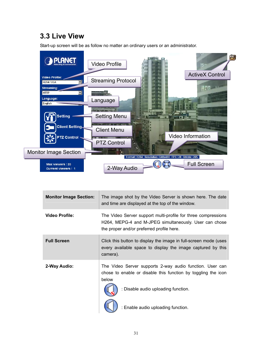 3 live view | PLANET IVS-H120 User Manual | Page 31 / 91