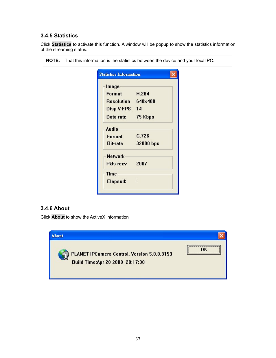 5 statistics, 6 about, 5 statistics 3.4.6 about | PLANET IVS-H120 User Manual | Page 37 / 91